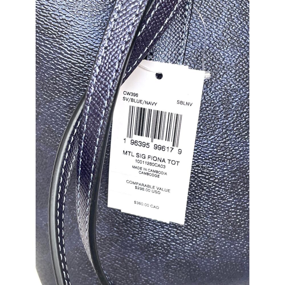 Coach Fiona Zip Tote CW396 Blue Pearlized Leather Canvas Medium - Picture 11 of 13